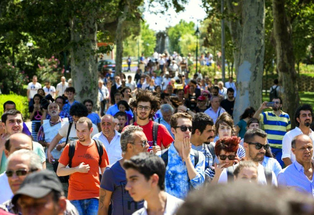 strolling tourists and locals 