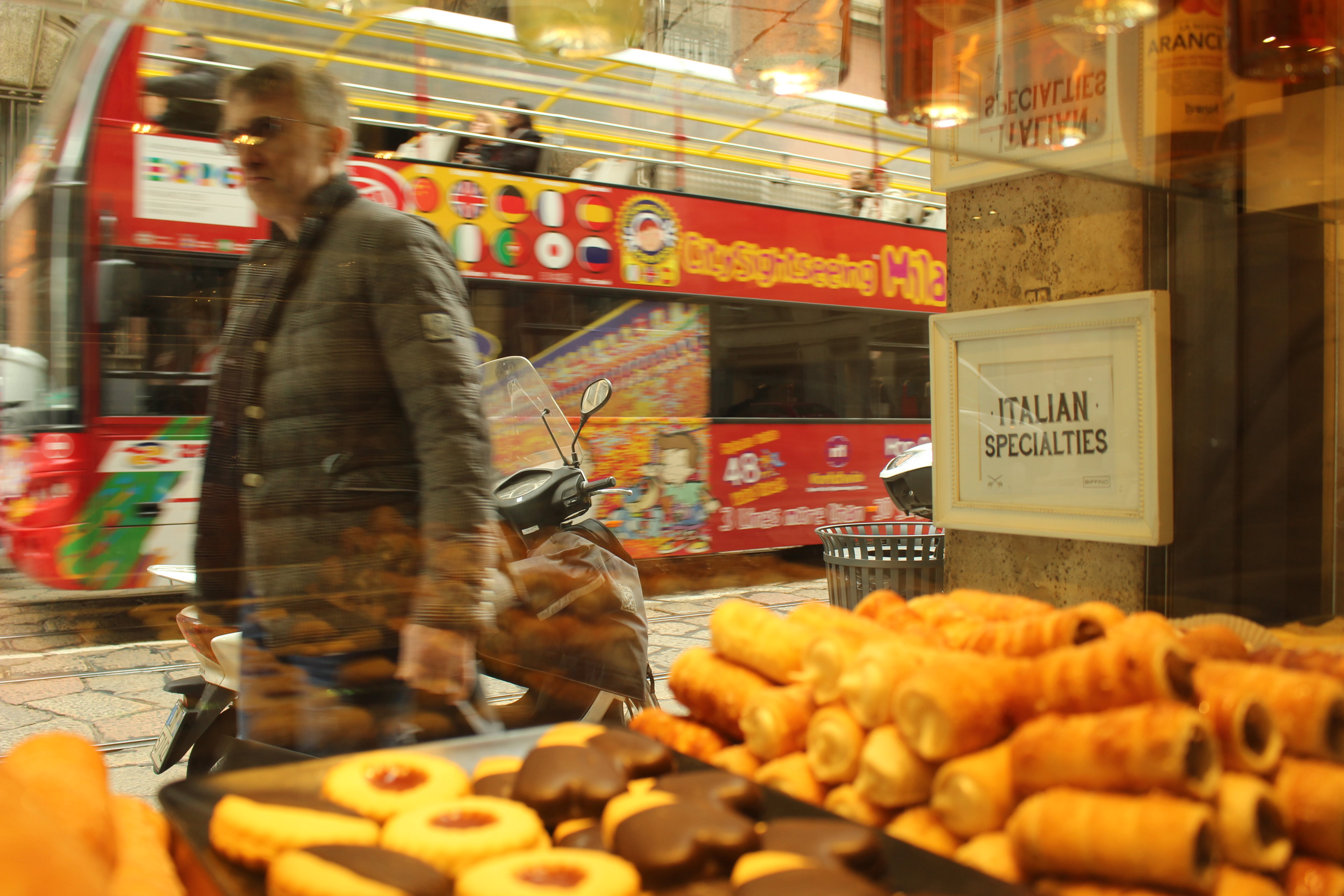 Pastries on display in a bakery 