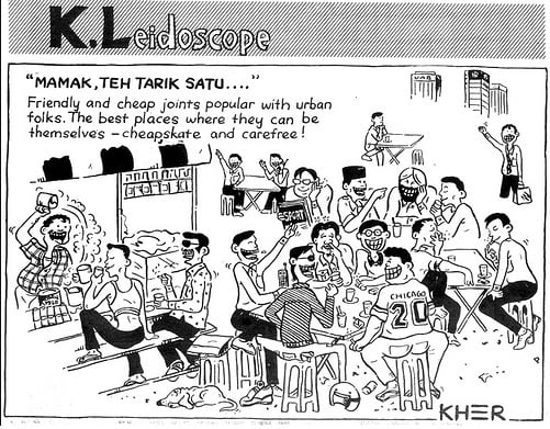 A cartoon depicting a makan scene in Malaysia