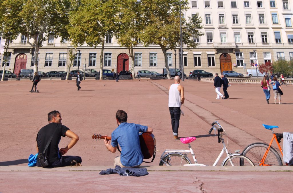 An open square in the city of Lyon in France - Flying Baguette