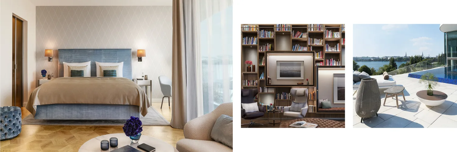 The Fontenay is a 'lifestyle' in its own right. A bright bedroom, a private library full of books and rooftop pool lounge