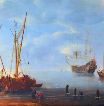 A painting of old merchant's ships