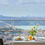 Breakfast on the terrace st the Raffles Istanbul in Turkey