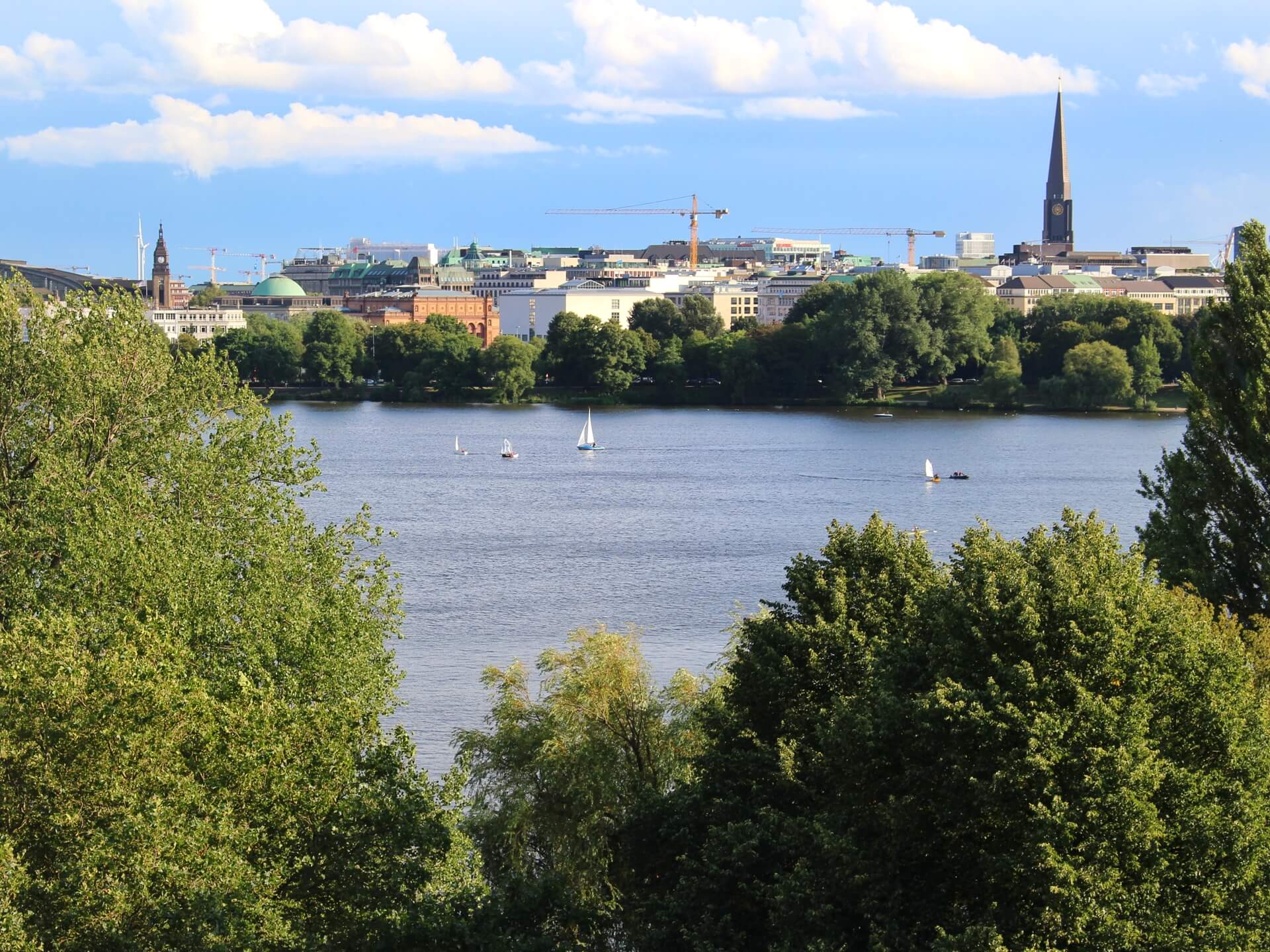 The Alster Lake and the city of Hamburg in the background - Flying Baguette