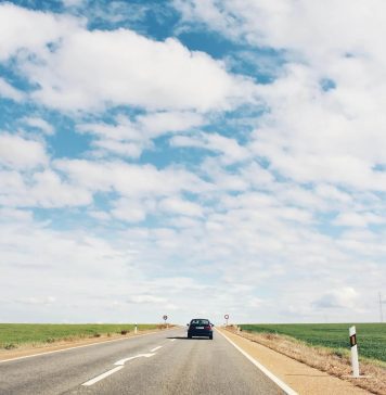 A solitary car on the road