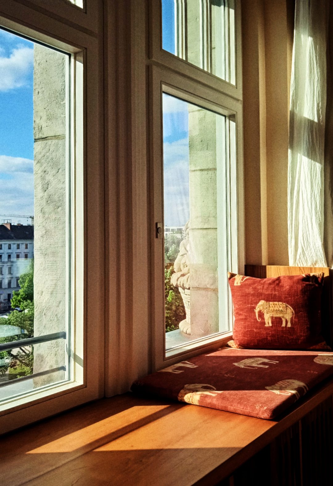 A window overlooking a park