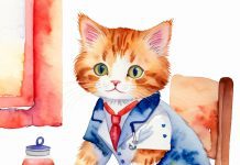 A cat dressed in doctor's uniform