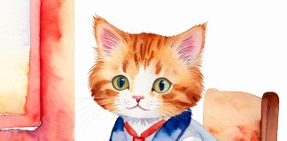 A cat dressed in doctor's uniform