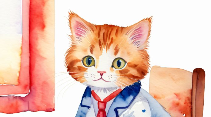 A cat dressed in doctor's uniform