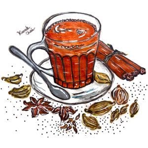 A glass of tea and spices